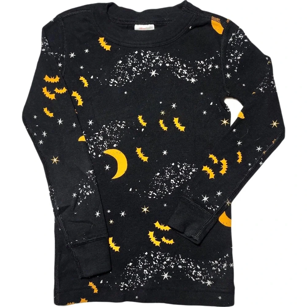 Hanna Andersson Sz 4 Black Moon Stars‎ Bat Holiday Organic Pajama Top 100 cm